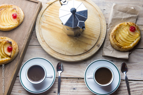 Apple cake with coffee