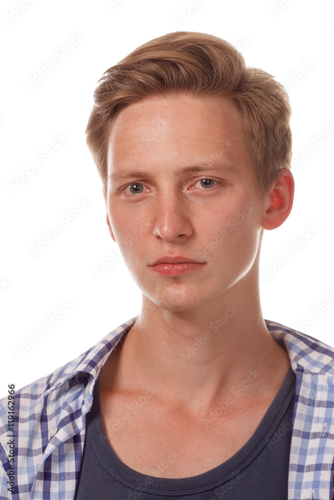 Young happy looking up man close up portrait. Young happy looking up man close up portrait.