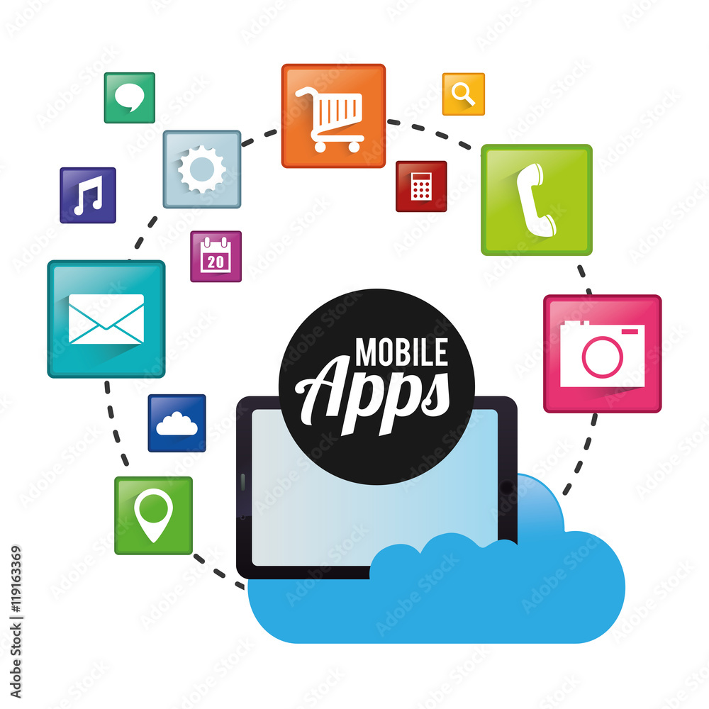 tablet cloud mobile apps application online icon set. Colorful and flat design. Vector illustration tablet cloud mobile apps application online icon set. Colorful and flat design. Vector illustration