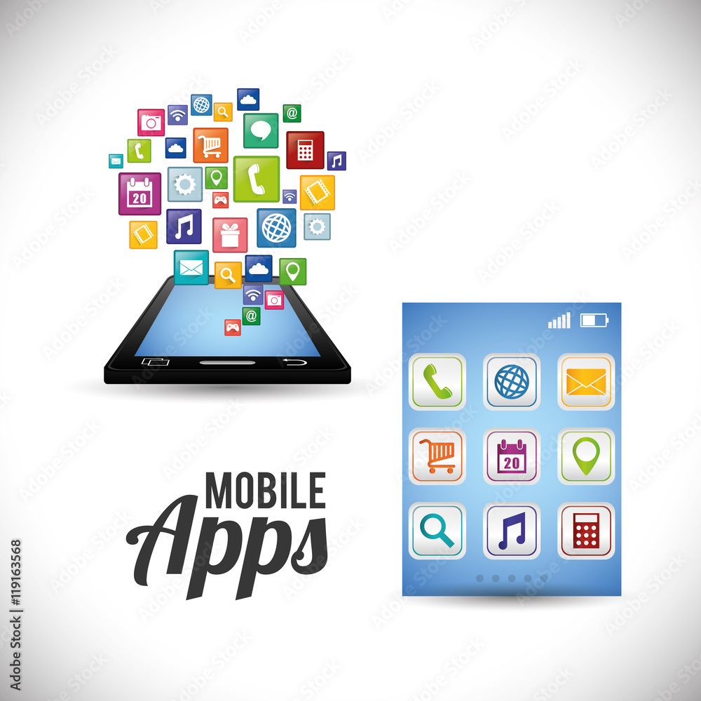 smartphone mobile apps application online icon set. Colorful and flat design. Vector illustration