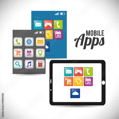 tablet mobile apps application online icon set. Colorful and flat design. Vector illustration