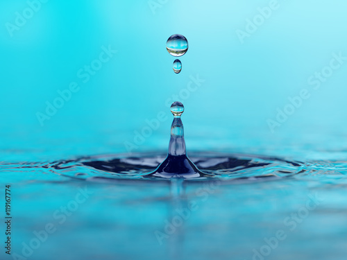 Rain drop splash in water closeup 3d illustration