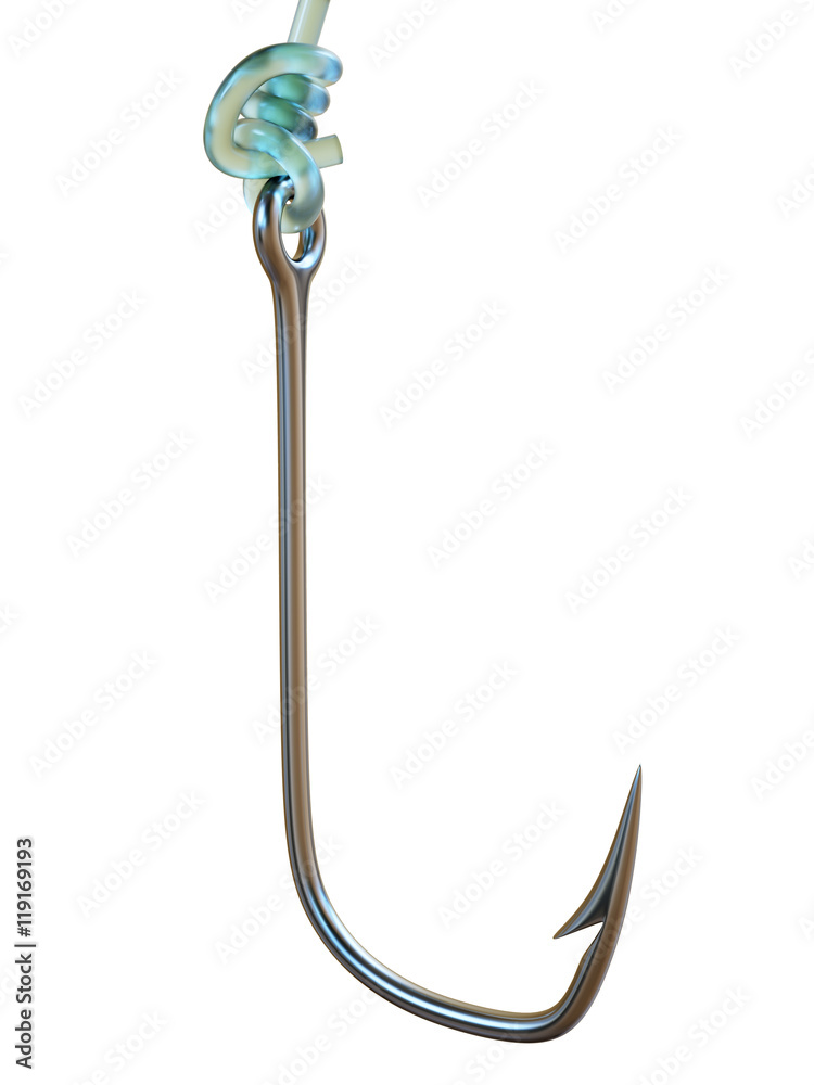 Single fishing hook isolated on white background Single fishing hook isolated on white background