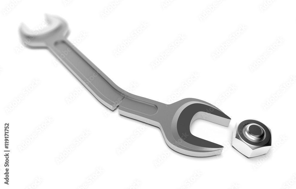 Broken spanner and screw-nut Broken spanner and screw-nut