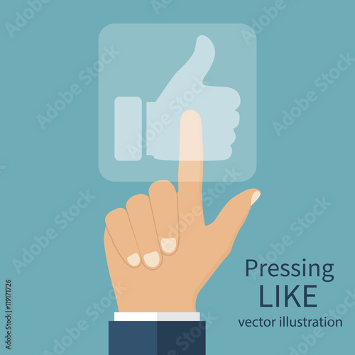 Hand pressing Like button.