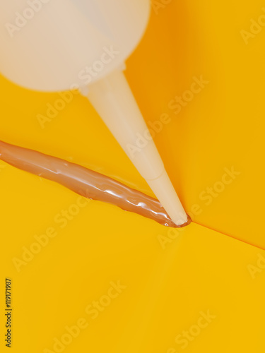 Pouring silicone sealant or glue on gap 3d illustration