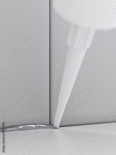 Pouring silicone sealant or glue on gap 3d illustration