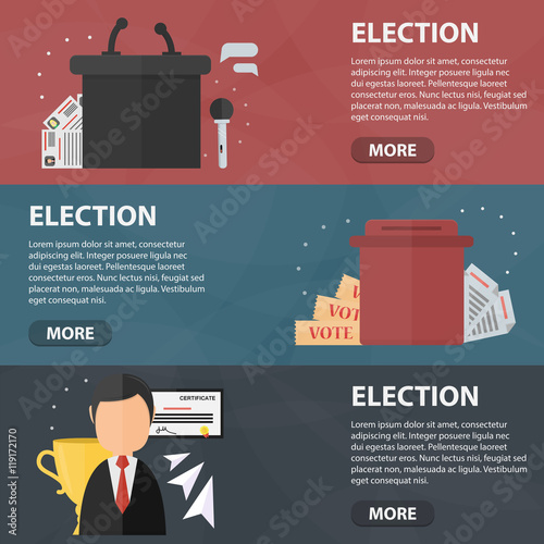 Vector flat banners of election for website. Business concept of politics, democracy and voting.