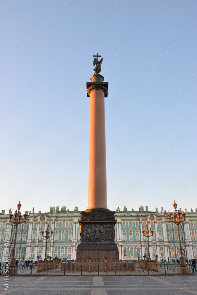 Alexander column and the beautiful historic street lamps