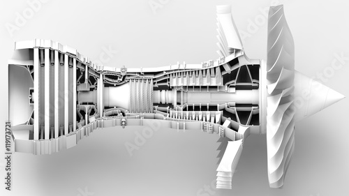 Bild auf Leinwand Jet engine. 3D illustration. 3D CG. High resolution.