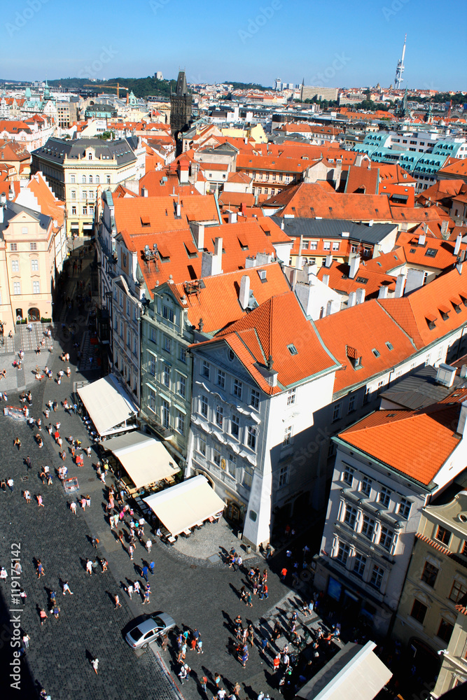 Aerial view of Prague center in Czech Republic