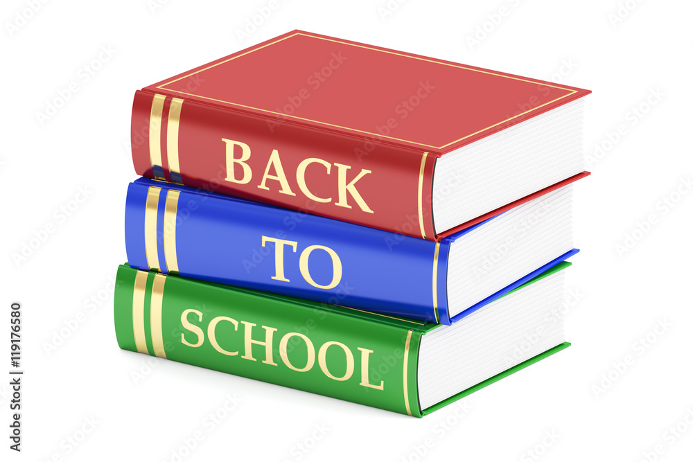 back to school concept with books, 3D rendering