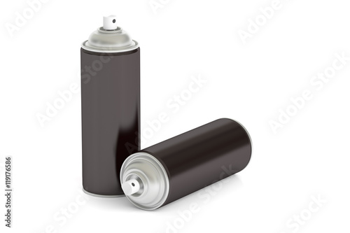 black spray paint cans, 3D rendering