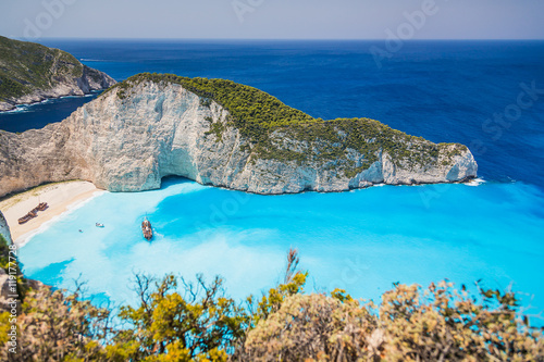 Amazing Navagio beach (shipwreck beach) on Zakynthos. Ionian island in Greece