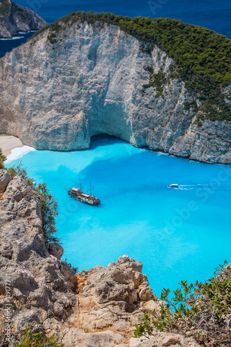 Amazing Navagio beach (shipwreck beach) on Zakynthos. Ionian island in Greece