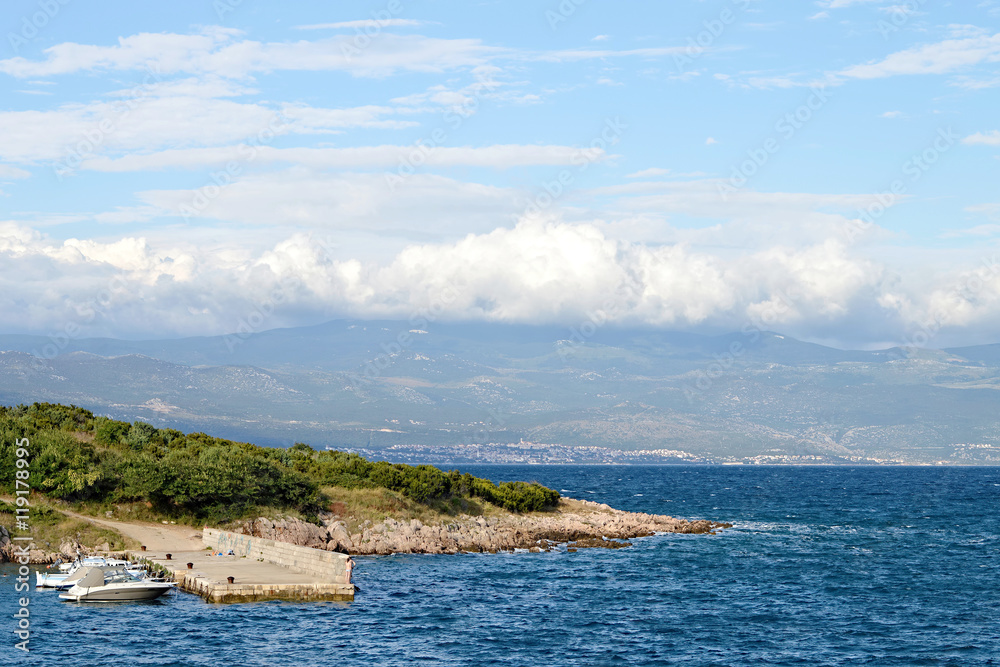 Adriatic Sea: Dock in village called Risika, Island of Krk, Croatia