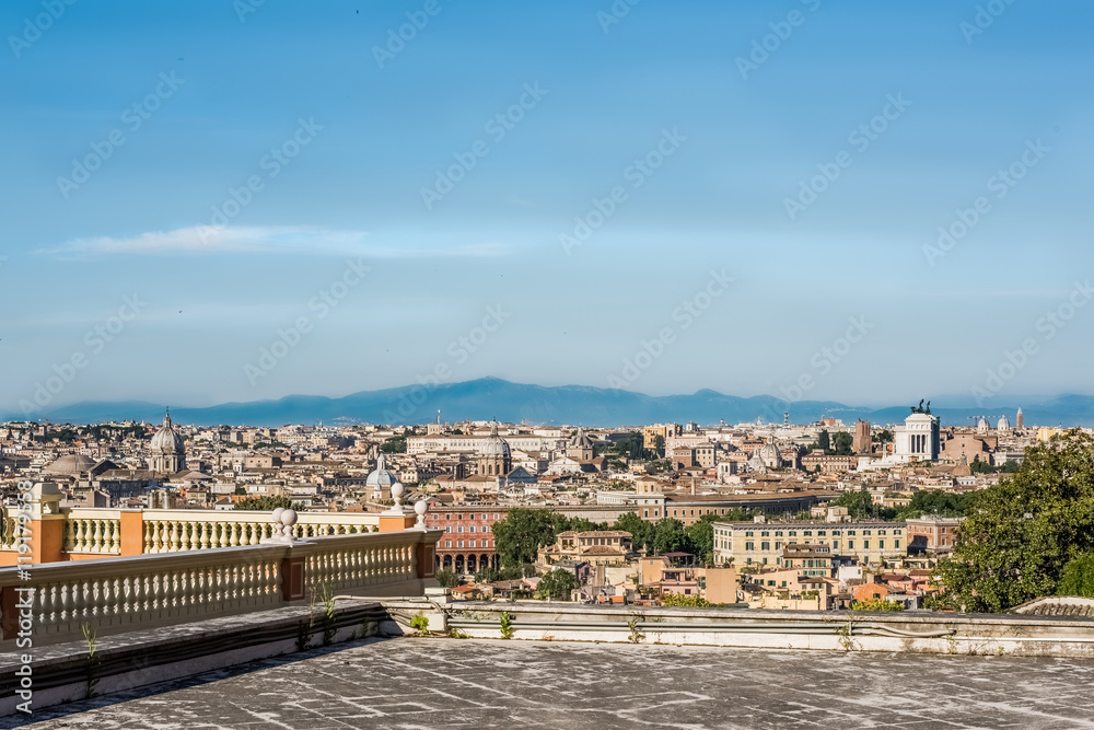 Beautiful panoramic view from the top of the Capital City, churches, houses, architecture from Gianicolo.