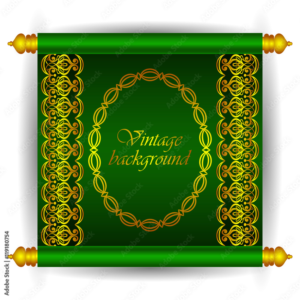 Vector scroll banner in royal luxury Moroccan Arabic style. Golden ribbon  floral patterns on a green background as a template for creating backgrounds,  invitations, postcards, greetings. Stock Vector | Adobe Stock