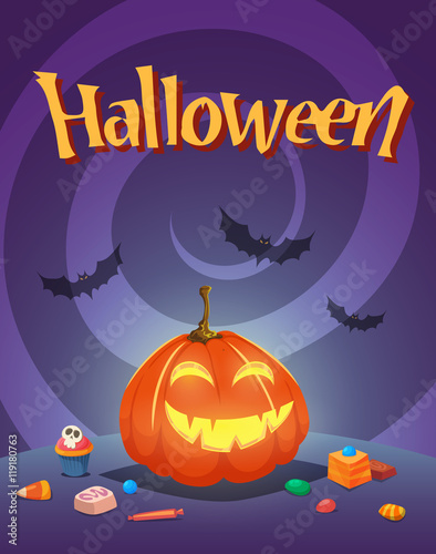 Halloween pumpkin  Holiday post-card  Vector Illusatrtion