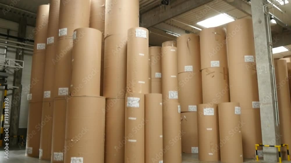  large rolls of packaging cardboard at the warehouse