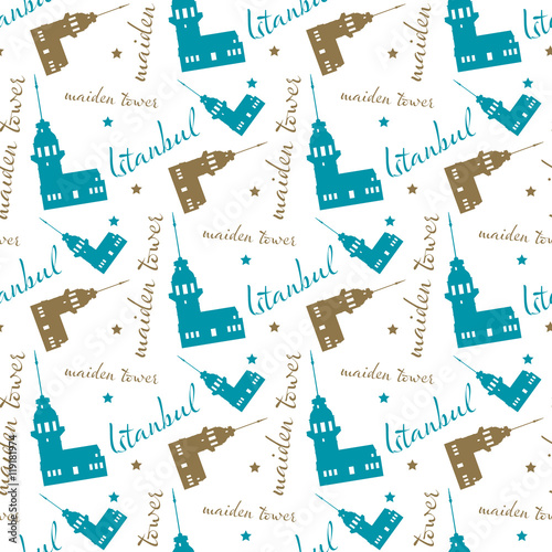 seamless istanbul maiden tower pattern and background vector illustration