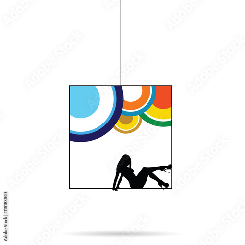 girl silhouette figure black in cube illustration in colorful
