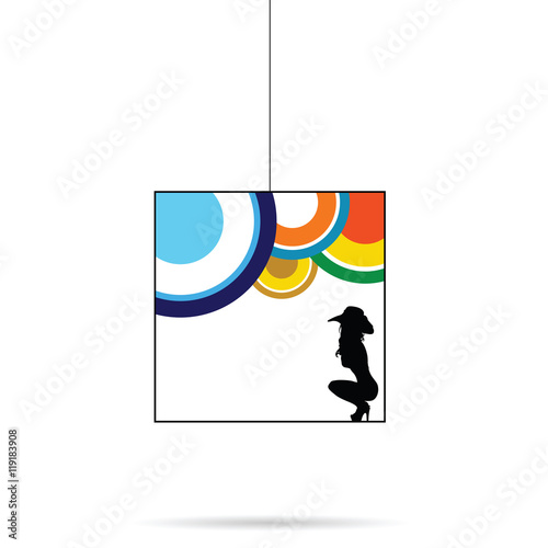 girl silhouette sensual black in cube illustration in colorful