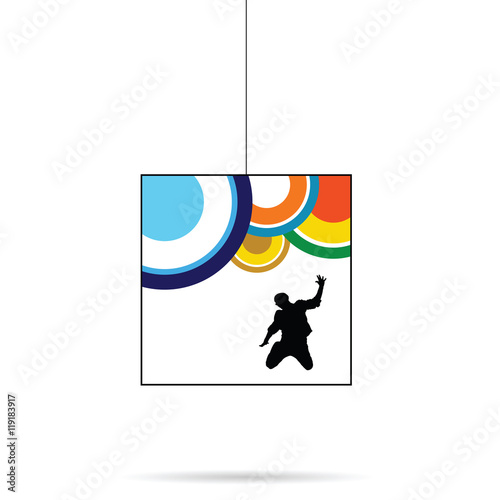 man silhouette black in cube illustration in colorful