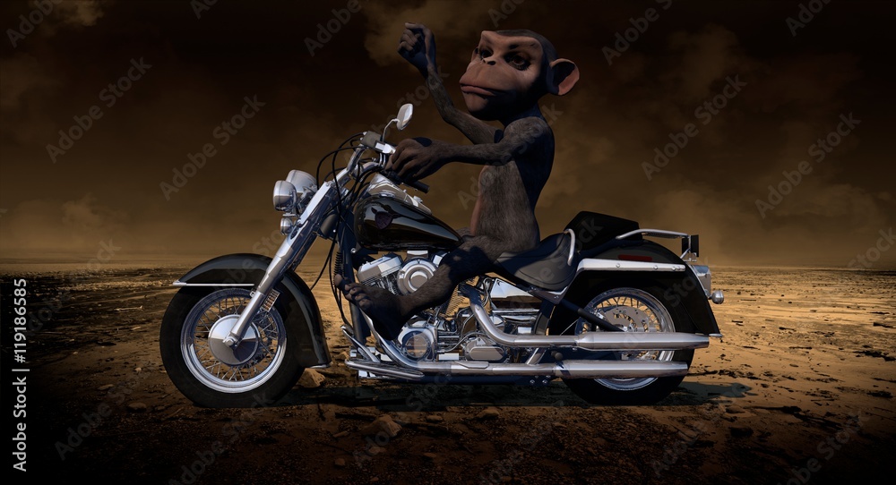 Fototapeta Monkey Riding A Motorcycle 3D Render