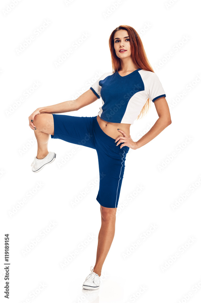 sporty woman stretching legs sporty woman stretching legs