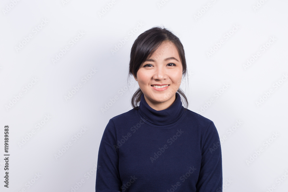 Portrait: Smile of woman on isolated white background Portrait: Smile of woman on isolated white background