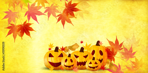 ハロウィン　かぼちゃ　紅葉　背景