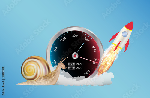 internet speed meter with rocket and snail