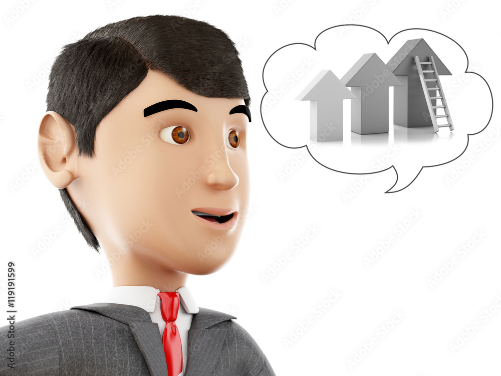 3d Businessman thinking and dreaming about success. 3d Businessman thinking and dreaming about success.