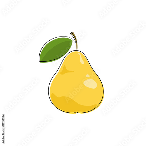 Yellow Pear Isolated on White Background, Fruit Pear, Vector Illustration