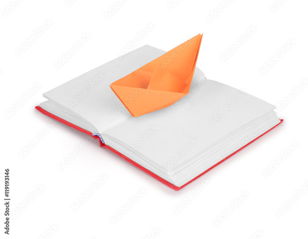 concept books and paper craft on white background