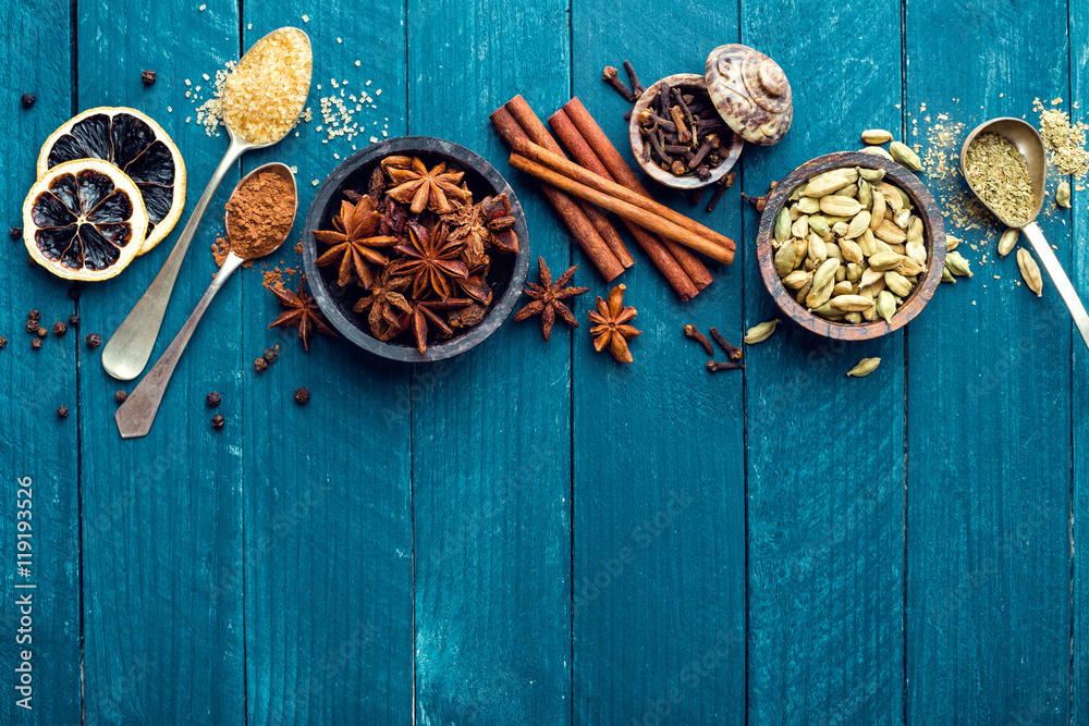 culinary background with various spices for Christmas mulled wine culinary background with various spices for Christmas mulled wine