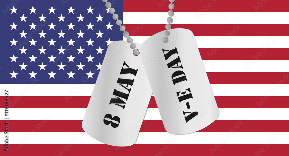 Fototapeta premium the V-E Day. Soldier medallion on a background of the US flag.