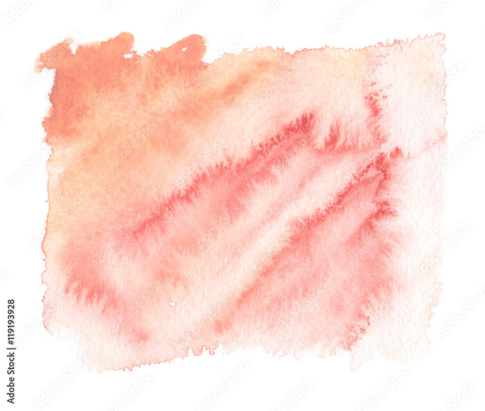 Pastel orange and warm pink rectangle painted in watercolor on clean white background