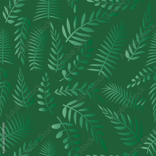 Vector seamless pattern. Natural stylish texture. Plant branches on a green background.
