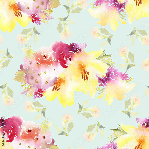 Roses and lilies seamless pattern.