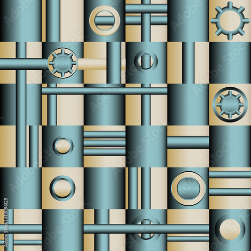 Vector seamless pattern. Stylish texture. Geometric tiles, pipes and valves.