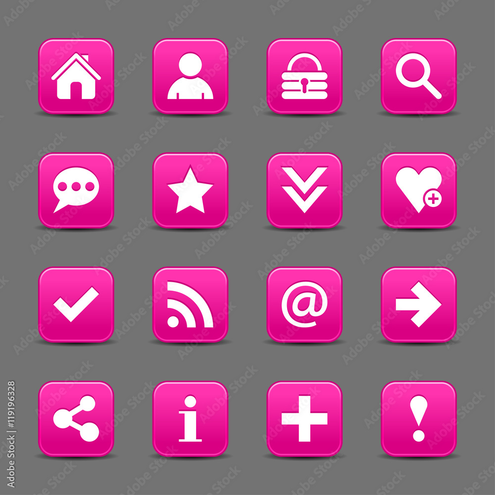 Pink satin icon web button with white basic sign