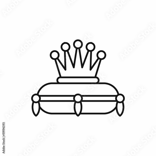 Crown on a pillow icon in outline style on a white background