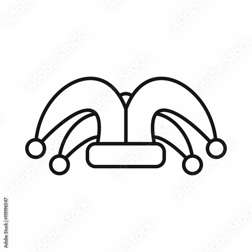 Jester hat icon in outline style on a white background