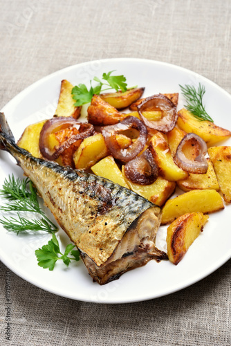 Fried mackerel fish and potato