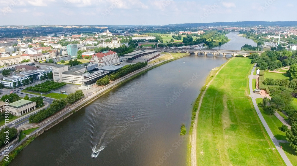 Beautiful aerial view of Dresden in summer time