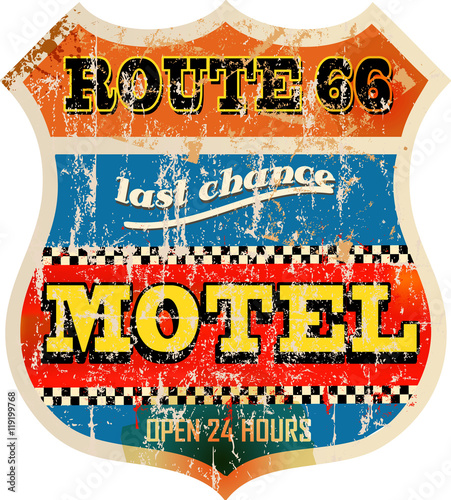 retro route 66 Motel sign,vacation, vector,fictional artw