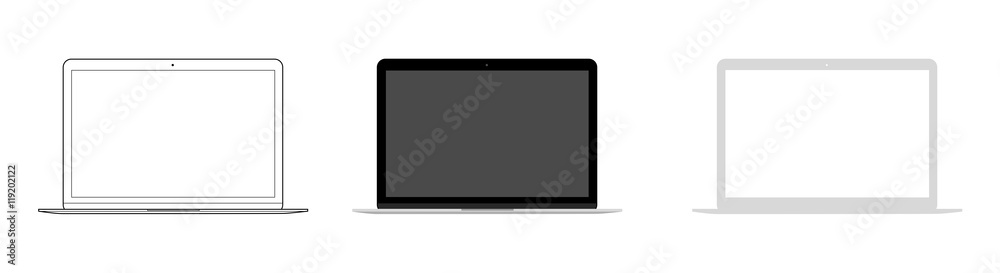 Modern Ultrabook - thin laptop outline, fill and flat template Modern Ultrabook - thin laptop outline, fill and flat template