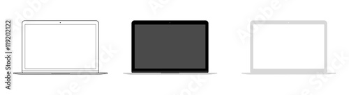 Modern Ultrabook - thin laptop outline, fill and flat template photo